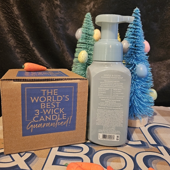 NWT Bath & Body Works Morning Rainstorm 3-Wick Candle and Soap Set - Blue - Picture 8 of 8